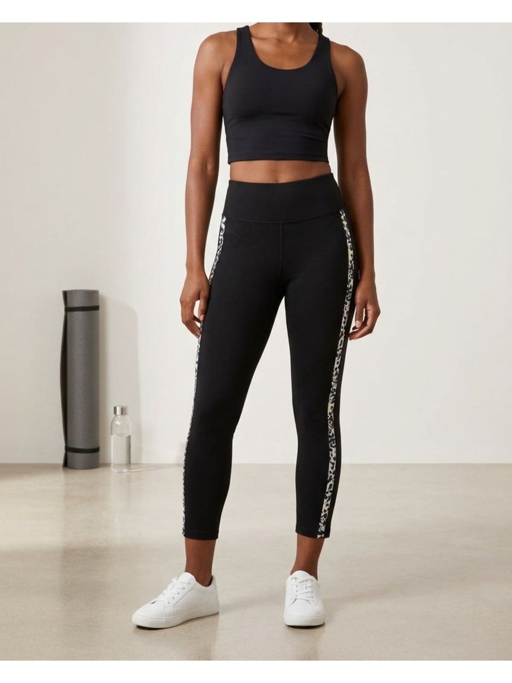 Bebe Womens Black Leopard Print High Waist Workout Leggings Yoga Pants NWT